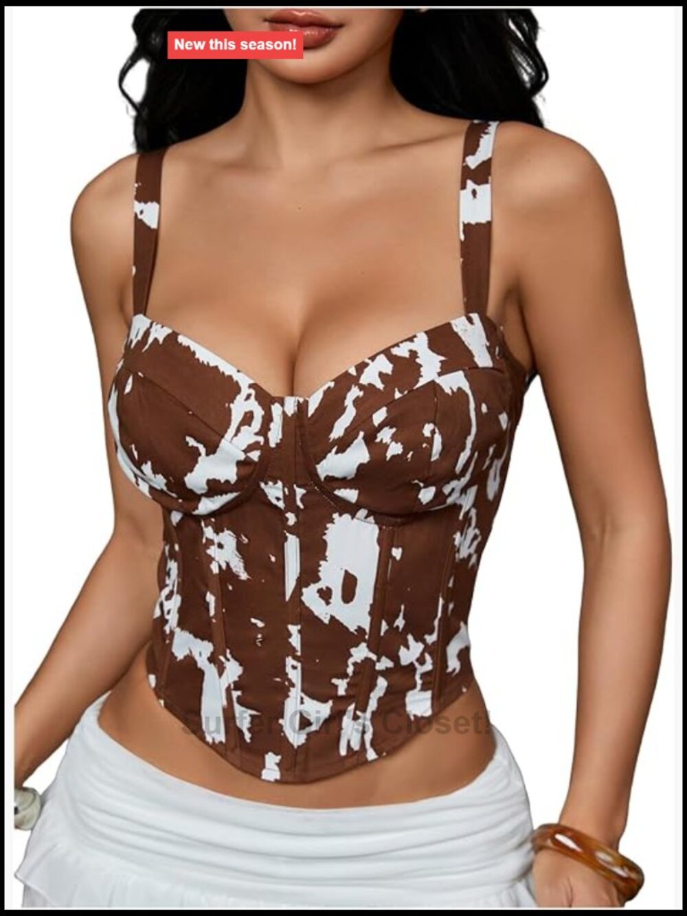 Cow Print Sleeveless Sweetheart Neck Corset Tank Top with Bustier Style